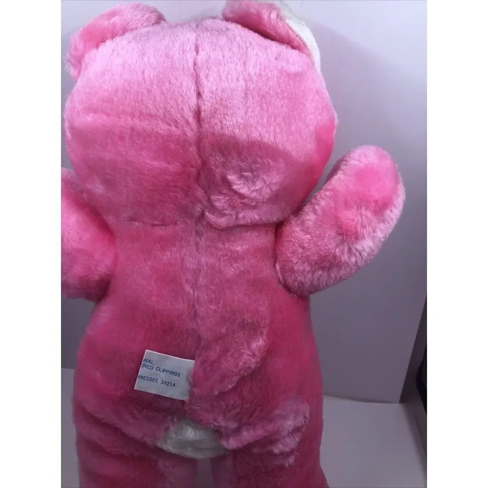 Vintage Pink white plush teddy bear Amusement Opryland Logo